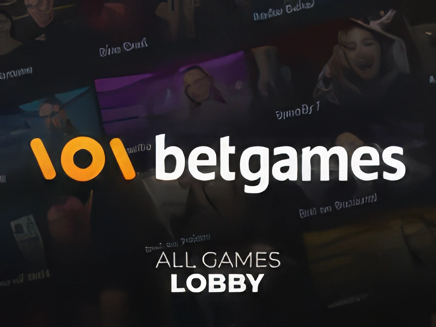 Logo dostawcy gier Betgames na tle katalogu jego gier