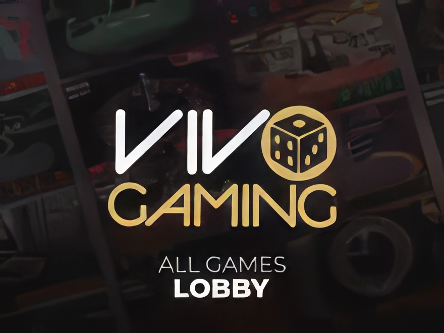 Logo dostawcy gier Vivo Gaming na tle katalogu jego gier